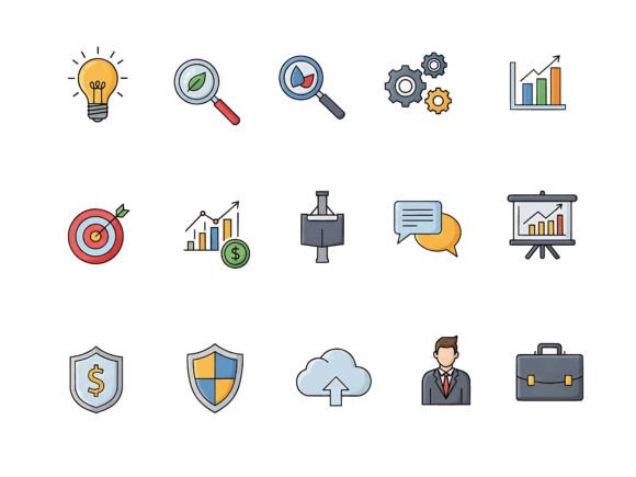 Business Finance Flat Line Icon Set