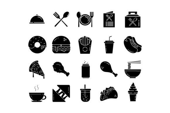 Fast Food Icons in Silhouette Style