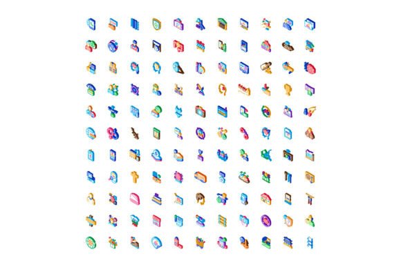 Isometric Icon Set Communicating Busines