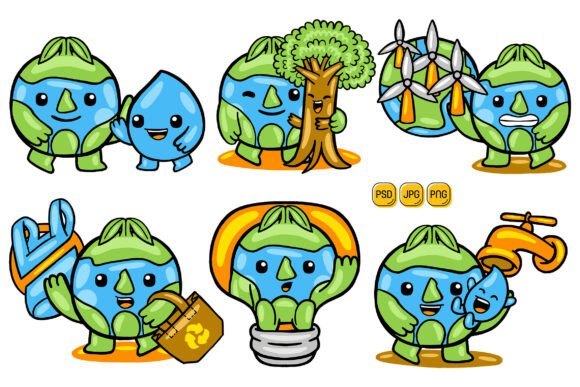 Kawaii Cartoon Earth Mascot Character 03