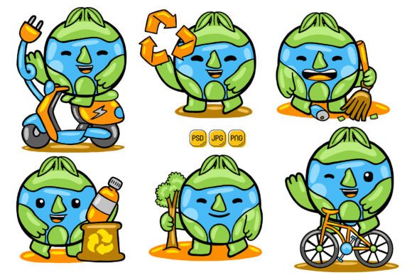 Kawaii Cartoon Earth Mascot Character 04