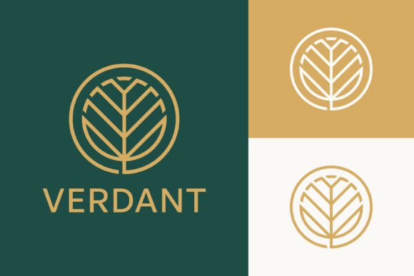 Leaf Circle Line Art Logo Gold Luxury
