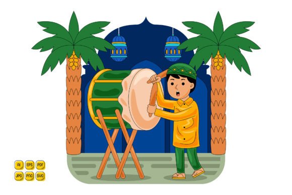 Man Playing Drum for Islamic Celebration