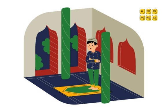 Man Praying in a Mosque Vector