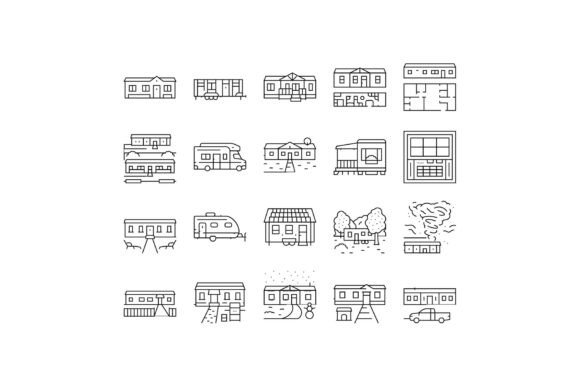 Mobile Home Trailer, Camper Icons Set