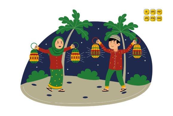 Muslim Couple Holding Lanterns at Night: A Versatile Visual Resource for Meaningful Branding