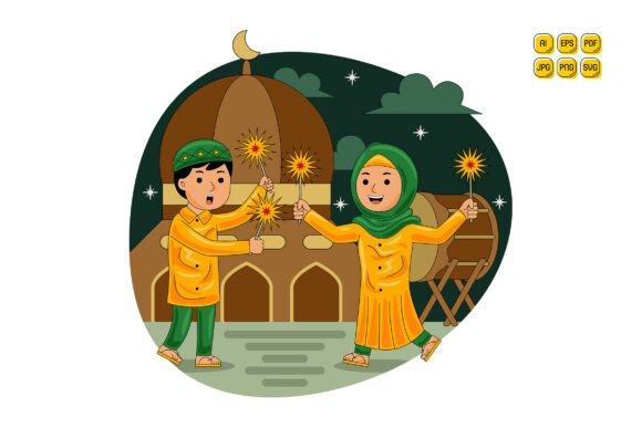 Muslim Man Woman Playing Sparklers