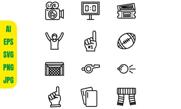Sports and Football Game Line Icons