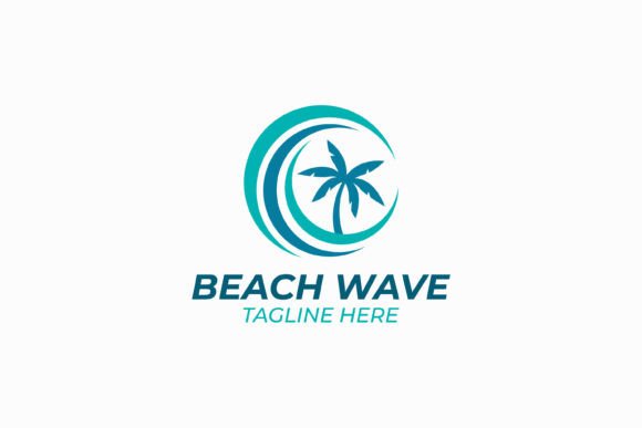 Tropical Beach Wave Logo Design Template