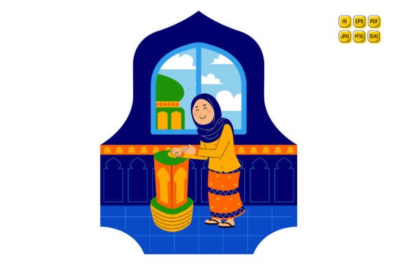 Woman Muslim Gives Money in Donation Box