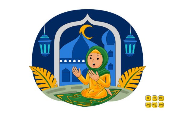 Woman Praying on a Prayer Mat: A Versatile, Production-Ready Vector Asset for Creative Professionals