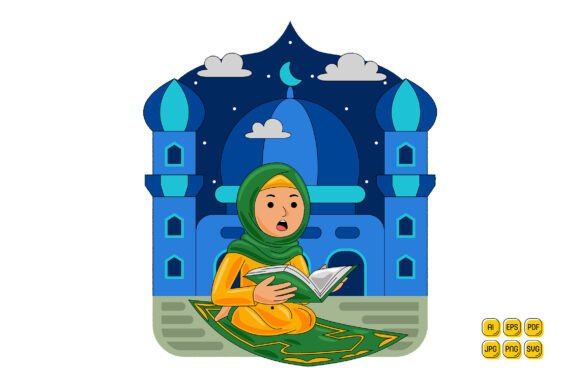 Woman Reading Quran on Prayer Mat